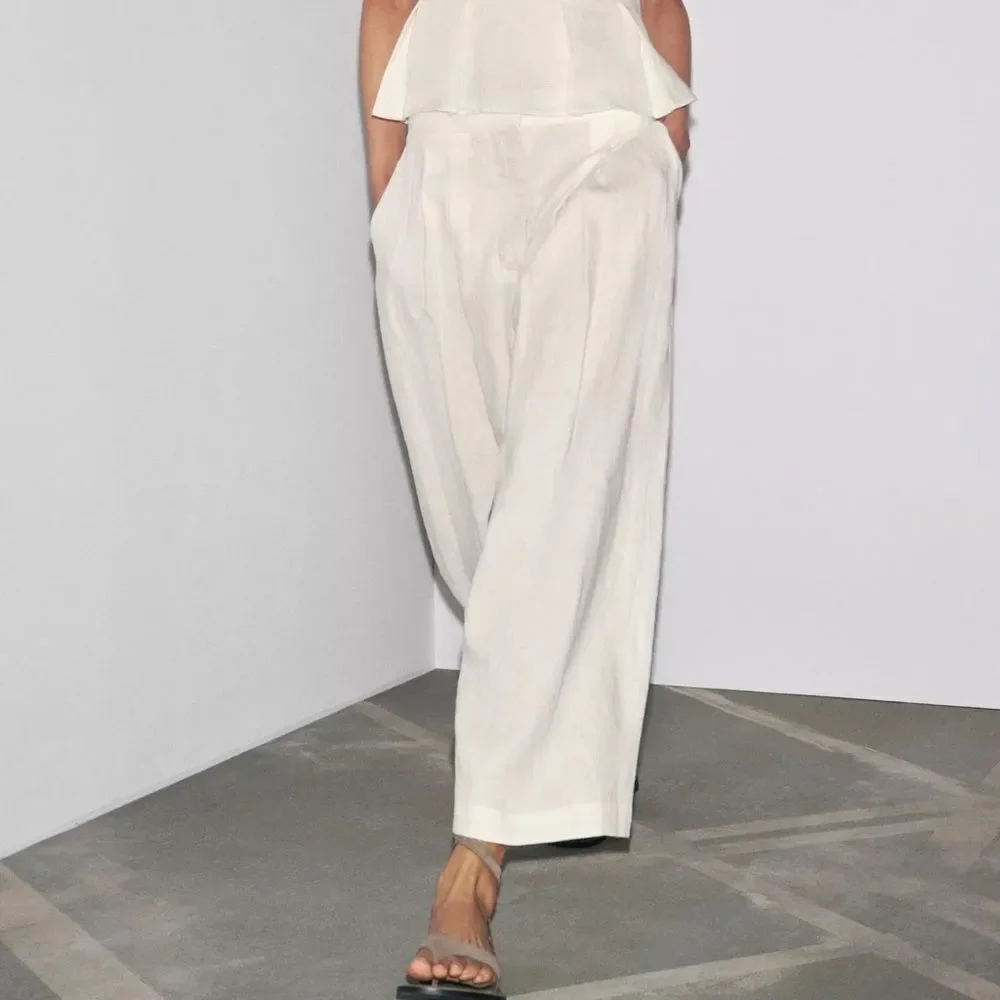 ZARA 100% LINEN PLEATED PANTS ZW COLLECTION